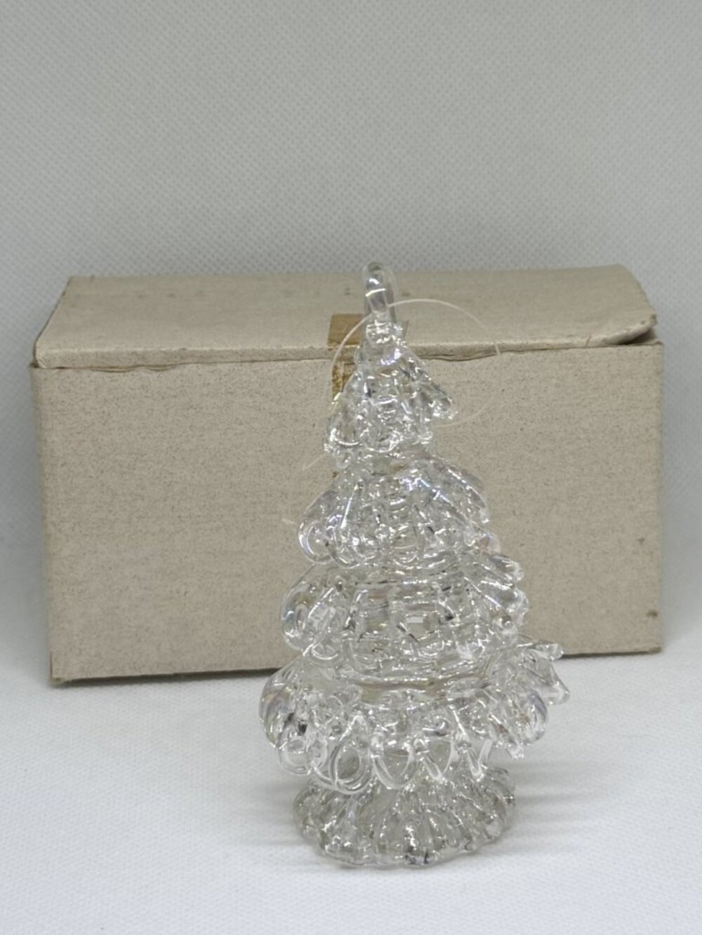 Vintage Clear Glass Christmas Tree Ornament 3.5” w/ Original Box